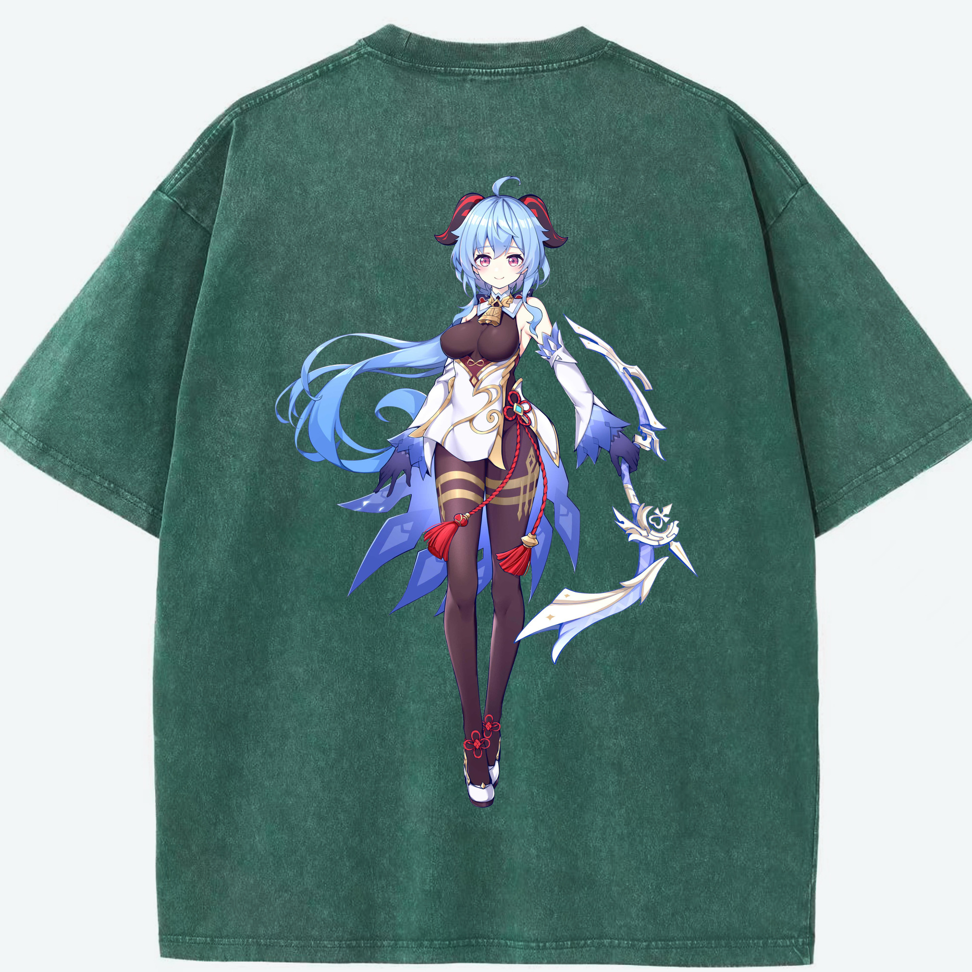 げんし神 甘雨 かんう genshin Ganyu 綿100% ヴィンテージ風 半袖Tシャツ（背面プリント）